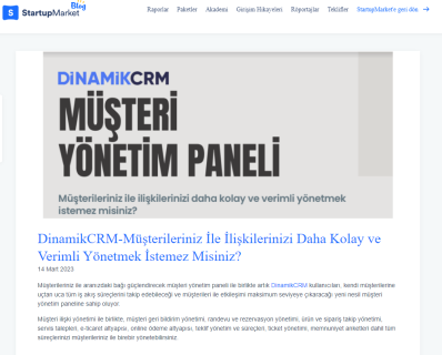 DinamikCRM StartupMarket Müşteri Yönetim Paneli Görseli